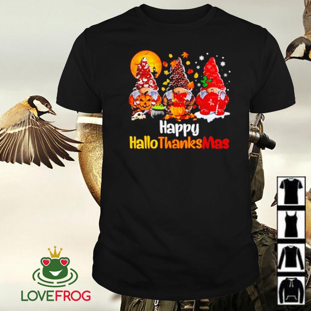 Official Happy hallothanksmas gnomes Halloween Thanksgiving Christmas shirt