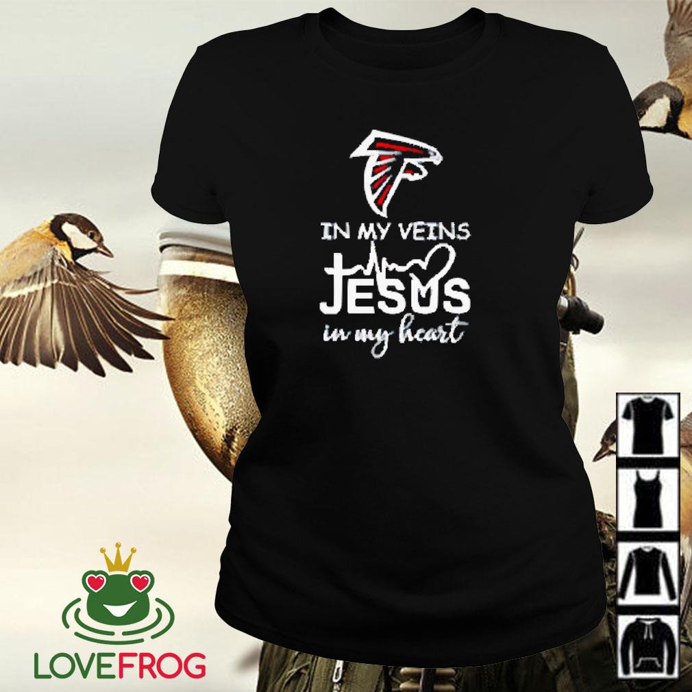 Official Atlanta falcons logo 2023 in my veins Jesus in my heart T-shirt,  hoodie, tank top, sweater and long sleeve t-shirt